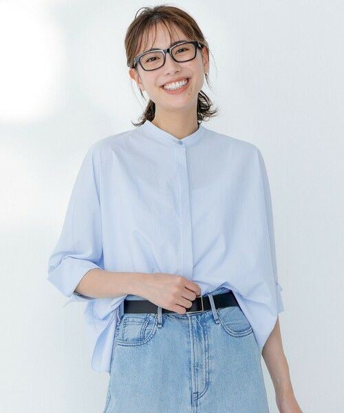 【接触冷感・UVカット・洗える】ヴィンテージスパンブロードバンドカラーブラウス 接触冷感・UVカット・洗える】ヴィンテージスパンブロード
