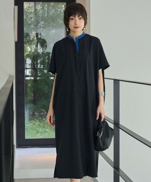 ICB/アイシービー 【接触冷感・UVカット・洗える】RENUソフトタイプライター バンドカラーワンピース ブラック×ブルー系 6 ICB/アイシービー 【接触冷感・UVカット・洗える】RENUソフトタイプライター バンドカラーワンピース ブラック×ブルー系 6
