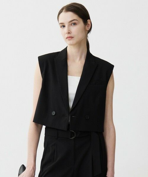 ICB/アイシービー 【接触冷感・UVカット・洗える】 T/Rドライリネン ショートジレ ブラック系 4 ICB/アイシービー 【接触冷感・UVカット・洗える】 T/Rドライリネン ショートジレ ブラック系 4