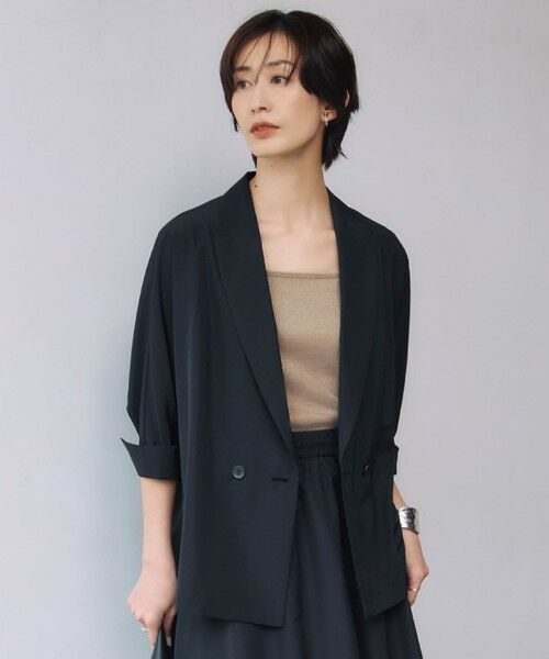 ICB/アイシービー 【接触冷感・UVケア・速乾・洗える】シルクエステルタフタ ブラウスジャケット ブラック系 2 ICB/アイシービー 【接触冷感・UVケア・速乾・洗える】シルクエステルタフタ ブラウスジャケット ブラック系 2