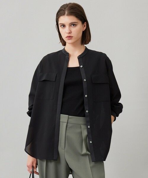 ICB / アイシービー シャツ・ブラウス | 【洗える】シアーボイル バンドカラーシャツ(ブラック系)