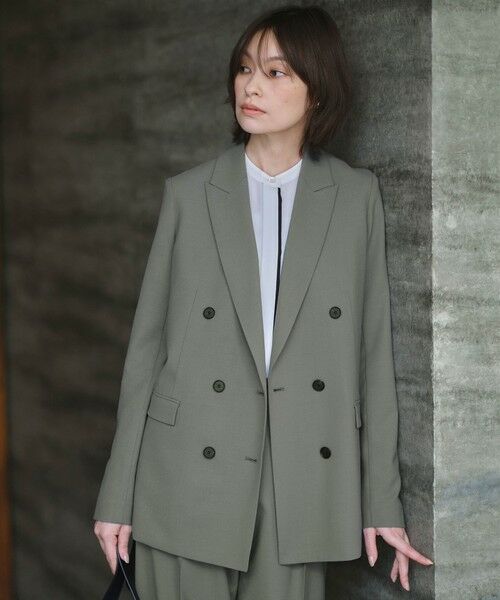 ICB / アイシービー テーラードジャケット | ウール2WAYストレッチ ダブルブレストジャケット(スモークグリーン系)