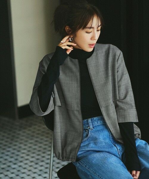 ICB/アイシービー 【UVカット・洗える】ウール2WAYストレッチ ノーカラーブルゾン 無地柄系 2 ICB/アイシービー 【UVカット・洗える】ウール2WAYストレッチ ノーカラーブルゾン 無地柄系 2