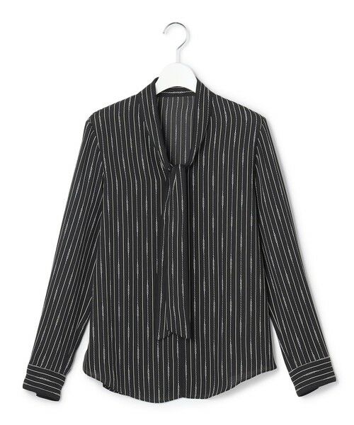 ICB / アイシービー シャツ・ブラウス | 【新色追加】BackSatinAmunzen 配色ボウタイブラウス（ブラックベース×ストライプチェーン柄）