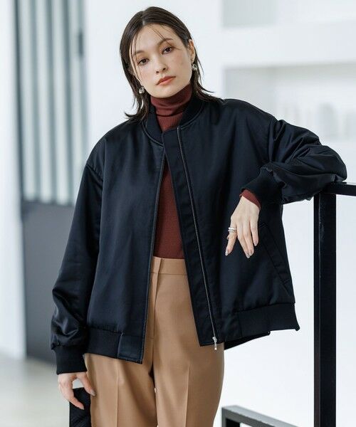 ICB/アイシービー 【洗える】 マットサテン MA-1ブルゾン ブラック系 6 ICB/アイシービー 【洗える】 マットサテン MA-1ブルゾン ブラック系 6