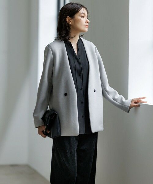 ICB / アイシービー ノーカラージャケット | 【洗える】コンパクトWフェイス ノーカラージャケット | 詳細1