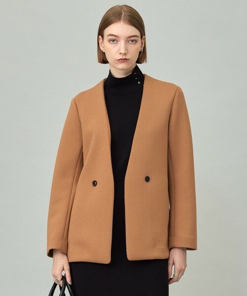 ICB/アイシービー 【洗える】コンパクトWフェイス ノーカラージャケット キャメル系 M ICB/アイシービー 【洗える】コンパクトWフェイス ノーカラージャケット キャメル系 M