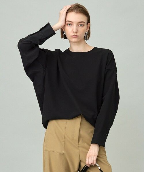 ICB/アイシービー 【洗える】ジョーゼットジャージー 異素材コンビプルオーバー ブラック系 M ICB/アイシービー 【洗える】ジョーゼットジャージー 異素材コンビプルオーバー ブラック系 M