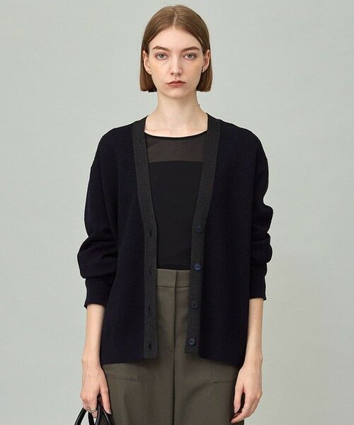 ICB/アイシービー 【洗える】 ウールテンセルミニブークレ カーディガン ネイビー系 XS ICB/アイシービー 【洗える】 ウールテンセルミニブークレ カーディガン ネイビー系 XS