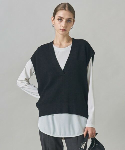 ICB/アイシービー 【洗える】 ウールテンセルミニブークレ ニットベスト ブラック系 S ICB/アイシービー 【洗える】 ウールテンセルミニブークレ ニットベスト ブラック系 S