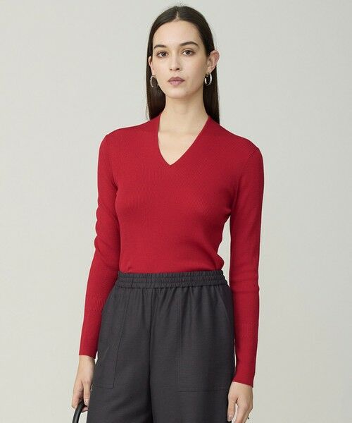 ICB / アイシービー ニット・セーター | 【新色追加】 エクストラファインメリノリブ Vネックプルオーバー(ディープレッド系)