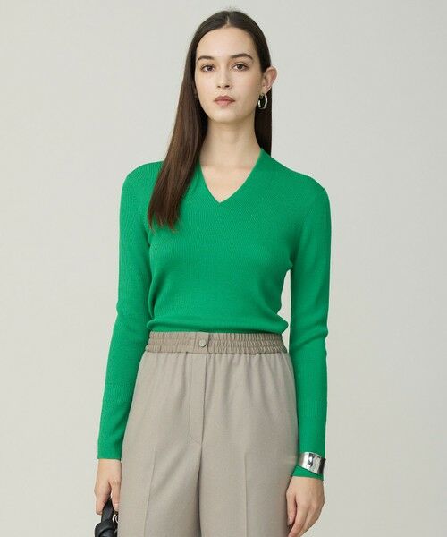 ICB / アイシービー ニット・セーター | 【新色追加】 エクストラファインメリノリブ Vネックプルオーバー(グリーン系)