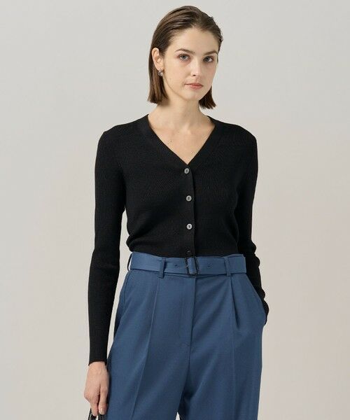 ICB/アイシービー 【洗える】 エクストラファインメリノリブ Vネックカーディガン ブラックラメ系 S ICB/アイシービー 【洗える】 エクストラファインメリノリブ Vネックカーディガン ブラックラメ系 S
