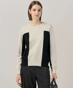 【洗える】マットヴィスコースポリエステル ブロッキングニット