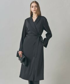 ICB / アイシービー ロング・マキシ丈ワンピース | 【洗える】ストレッチダブルサテン テーラーカラー ラップワンピース