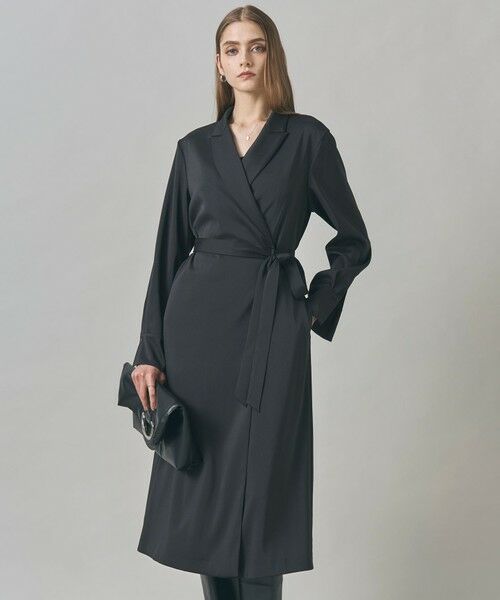 ICB/アイシービー 【洗える】ストレッチダブルサテン テーラーカラー ラップワンピース ブラック系 0 ICB/アイシービー 【洗える】ストレッチダブルサテン テーラーカラー ラップワンピース ブラック系 0