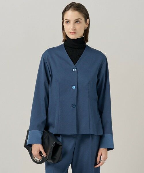 ICB/アイシービー ウォームサテン カーディガンブラウス ブルーグレー系 4 ICB/アイシービー ウォームサテン カーディガンブラウス ブルーグレー系 4