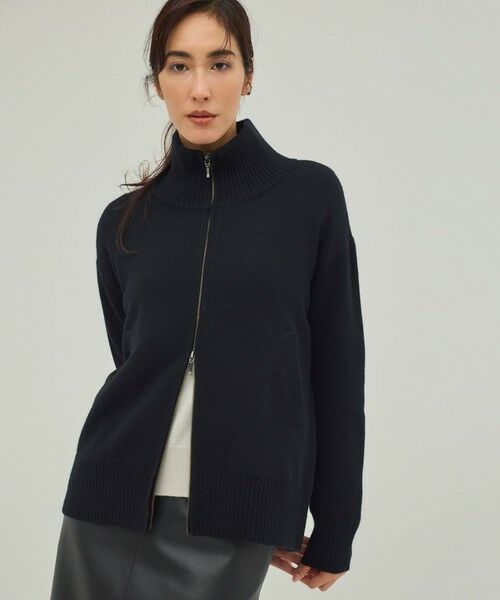 ICB/アイシービー 【新色追加・洗える】ソフトカシミヤミックス ニットトラックジャケット ブラック系 S ICB/アイシービー 【新色追加・洗える】ソフトカシミヤミックス ニットトラックジャケット ブラック系 S