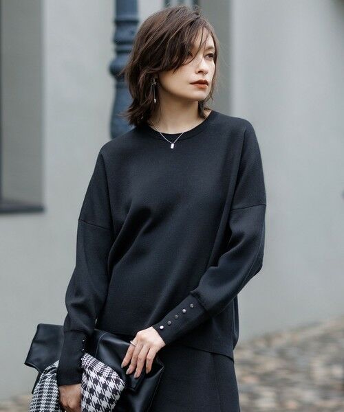 ICB/アイシービー 【洗える】 シルキーウールダブルフェイス ニットプルオーバー ブラック S ICB/アイシービー 【洗える】 シルキーウールダブルフェイス ニットプルオーバー ブラック S