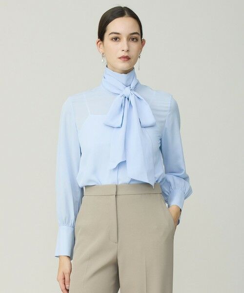 ICB / アイシービー シャツ・ブラウス | セルロースシルクビエラ ボウタイ付きブラウス(サックスブルー)