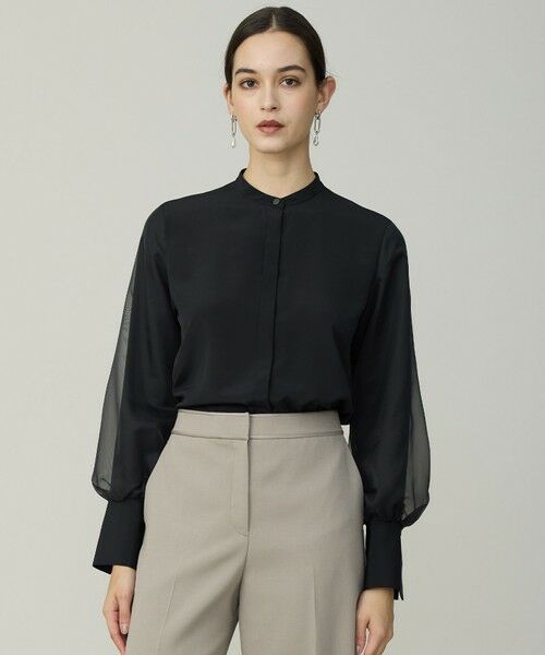 ICB / アイシービー シャツ・ブラウス | オーガンコンビシャーティング シアーレイヤードスリーブブラウス（ブラック）