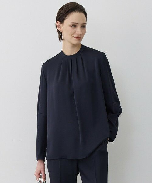 ICB / アイシービー シャツ・ブラウス | アセテートダブルサテン ランタンスリーブブラウス（ネイビー）