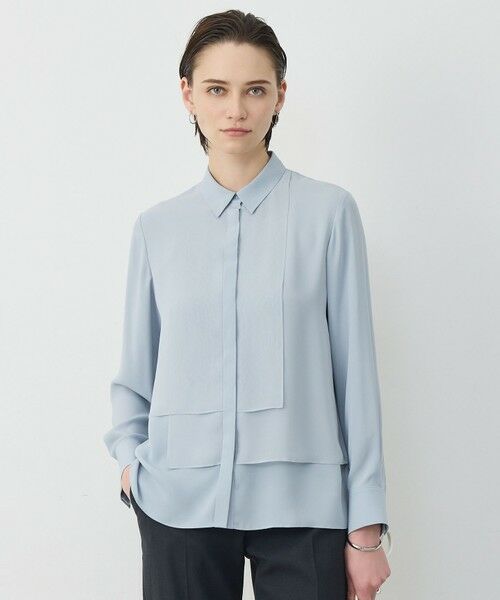 ICB / アイシービー シャツ・ブラウス | BackSatinAmunzen  異素材デザイン シャツブラウス（サックスグレー）