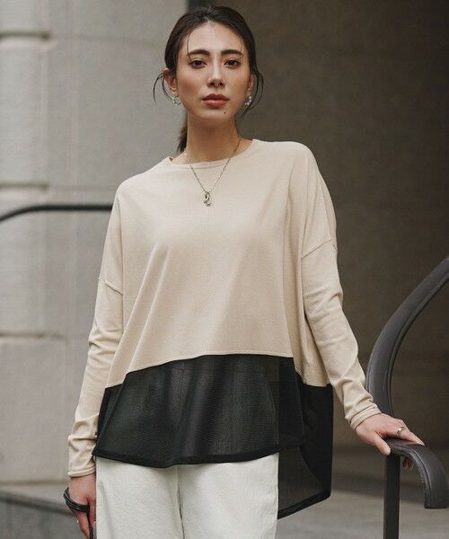 ICB / アイシービー ニット・セーター | ヴィスコースワイド シアーコンビプルオーバー（トープ×ブラック）