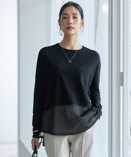 ICB / アイシービー ニット・セーター | ヴィスコースワイド シアーコンビプルオーバー（ブラック）