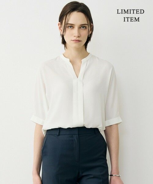 ICB / アイシービー シャツ・ブラウス | 【WEB限定】BackSatinAmunzen 5分袖キーネックブラウス（オフホワイト）