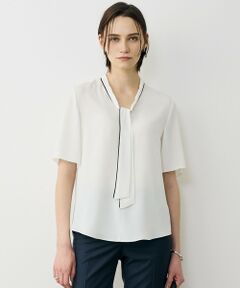 ICB / アイシービー シャツ・ブラウス | BackSatinAmunzen 5分袖配色ボウタイブラウス