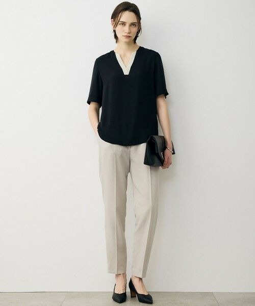 ICB / アイシービー シャツ・ブラウス | BackSatinAmunzen 5分袖Vネック配色ブラウス | 詳細1