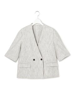 ICB / アイシービー ノーカラージャケット | ストレッチMIXツイード 半袖ジャケット