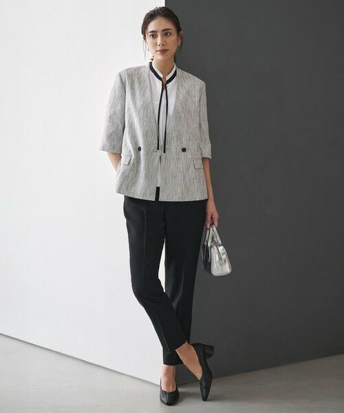 ICB / アイシービー ノーカラージャケット | ストレッチMIXツイード 半袖ジャケット | 詳細1