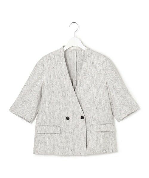 ICB / アイシービー ノーカラージャケット | ストレッチMIXツイード 半袖ジャケット（グレーミックス）