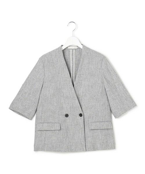 ICB / アイシービー ノーカラージャケット | ストレッチMIXツイード 半袖ジャケット | 詳細7