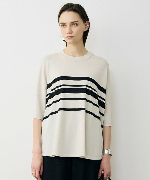 ICB / アイシービー ニット・セーター | VIS/NYハイゲージランダムボーダー 半袖ニット（トープ×ブラック）