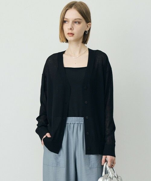 ICB / アイシービー カーディガン・ボレロ | リネンブレンドシアー カーディガン（ブラック）
