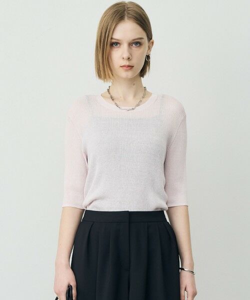 ICB / アイシービー ニット・セーター | リネンブレンドシアー クルーネックリブニット（ライトピンク）