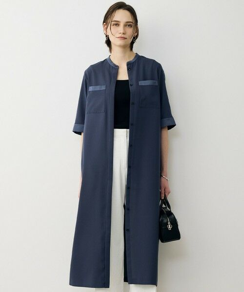 ICB / アイシービー ロング・マキシ丈ワンピース | FluidBackSatin シャツワンピース（ダルブルー）