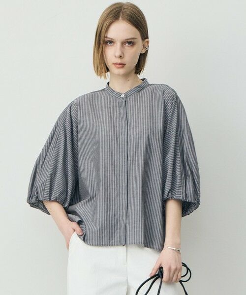 ICB / アイシービー シャツ・ブラウス | ソフトコットンローン シャツブラウス（ブラックストライプ）