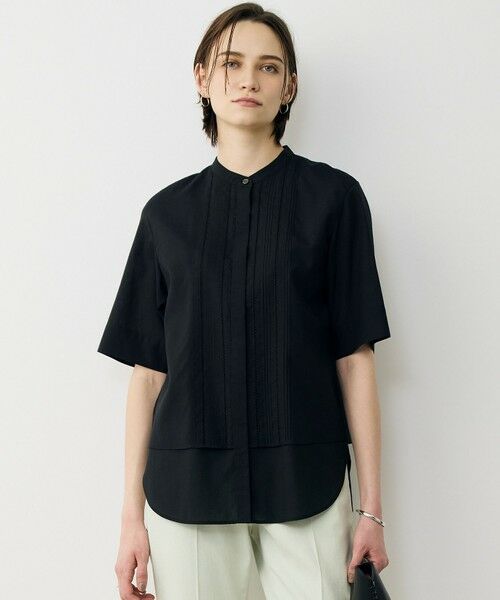 ICB / アイシービー シャツ・ブラウス | リネンスラブローン バンドカラーデザインシャツ（ブラック）