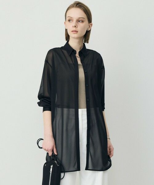 ICB / アイシービー シャツ・ブラウス | ハイゲージチュール ロングシャツ（ブラック）