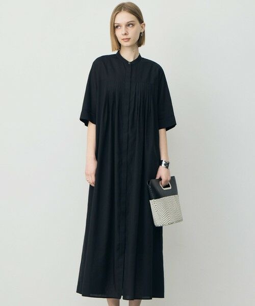 ICB / アイシービー ミニ丈・ひざ丈ワンピース | リネンスラブローン シャツワンピース（ブラック）