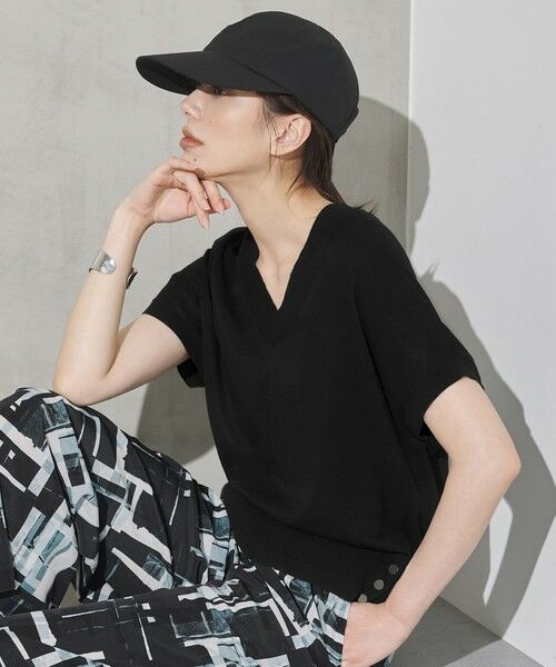 ICB / アイシービー ニット・セーター | クリアレーヨンストレッチライト フレンチスリーブニット（ブラック）