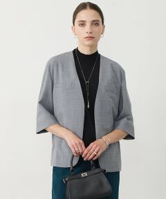 ICB / アイシービー ノーカラージャケット | ウール2WAYストレッチ ノーカラーハーフスリーブジャケット