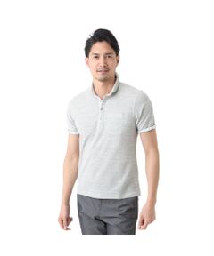 リネン混ハニカム鹿の子ショールカラーポロ