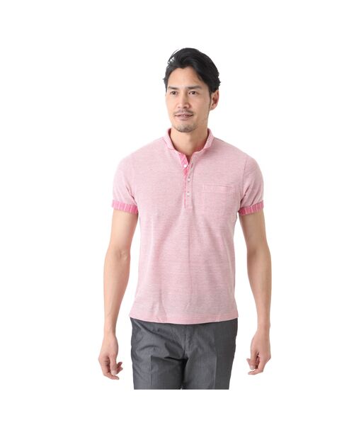 **ILFARO / イルファーロ ポロシャツ | リネン混ハニカム鹿の子ショールカラーポロ(ピンク5)