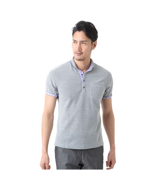 **ILFARO / イルファーロ ポロシャツ | リネン混ハニカム鹿の子ショールカラーポロ(ブルー7)