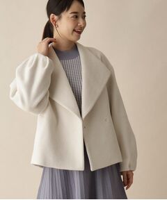 カシミヤ混ビッグカラーショートコート/ボリューム袖